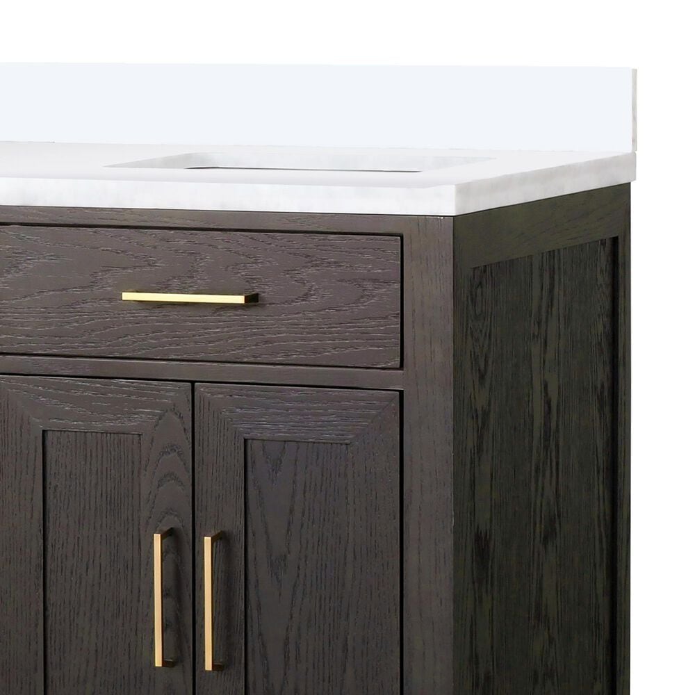 Lexora Home Abbey 60&quot; Double Bathroom Vanity in Brown Oak with 2 cm White Cultured Marble Top and Rectangular Sinks, , large