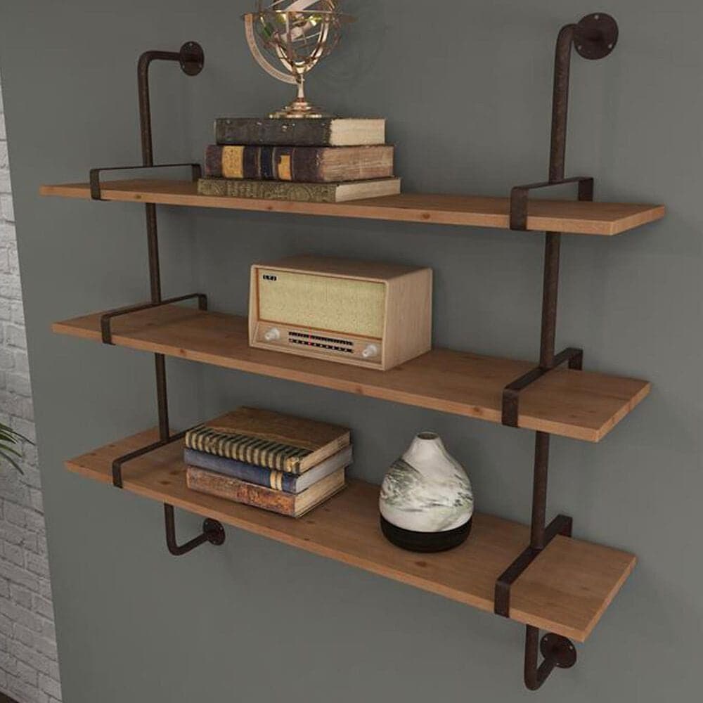 Maple and Jade 38&quot; Wall Shelf in Oiled Brown and Sleek Black, , large