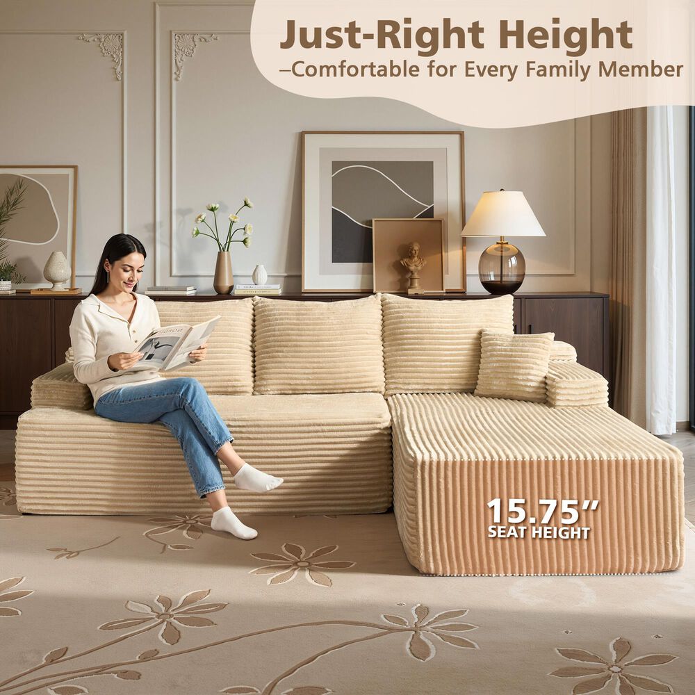 HOMLUX 2-Piece L-Shaped Sectional with Right Facing Chaise in Beige