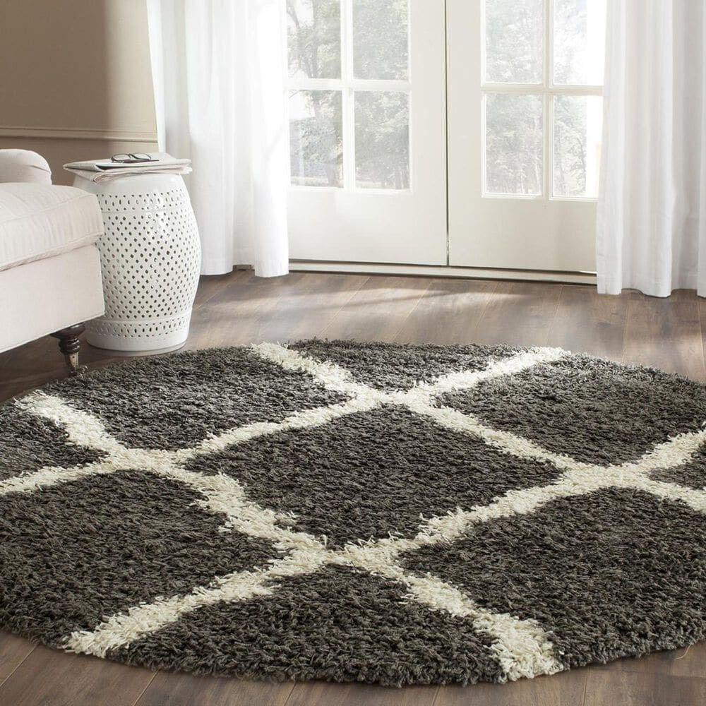 Safavieh Dallas Shag SGD257A-6R 6&#39; x 6&#39;  Dark Grey/Ivory Round Rug, , large