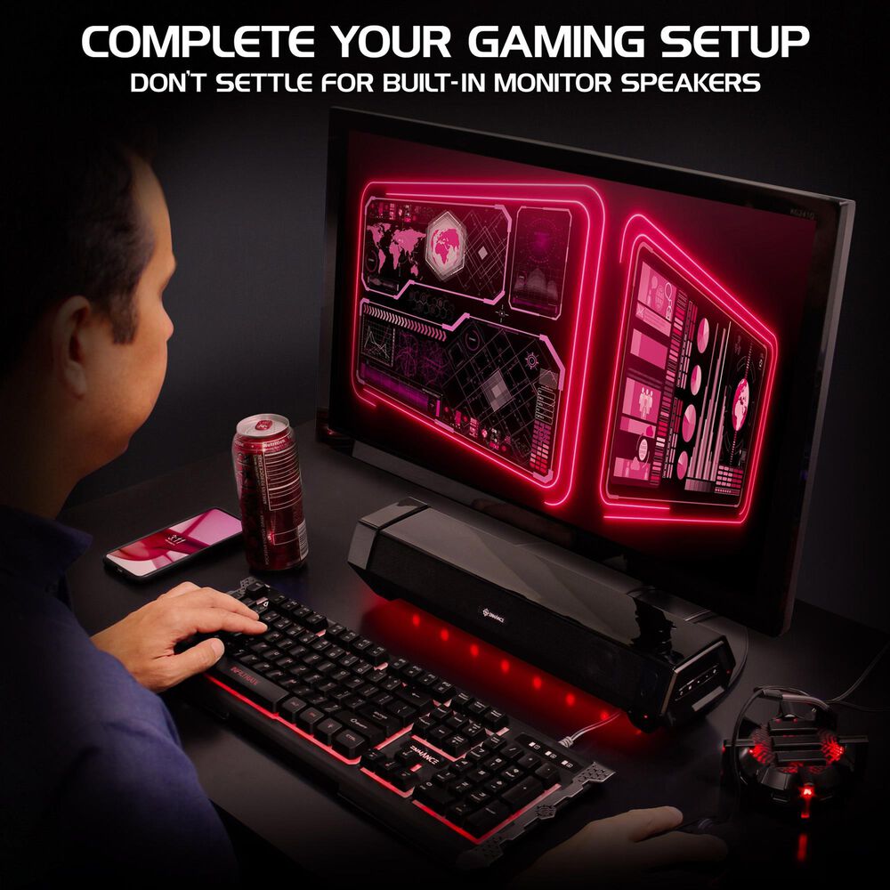 Enhance Attack Gaming Speaker Soundbar in Black, , large