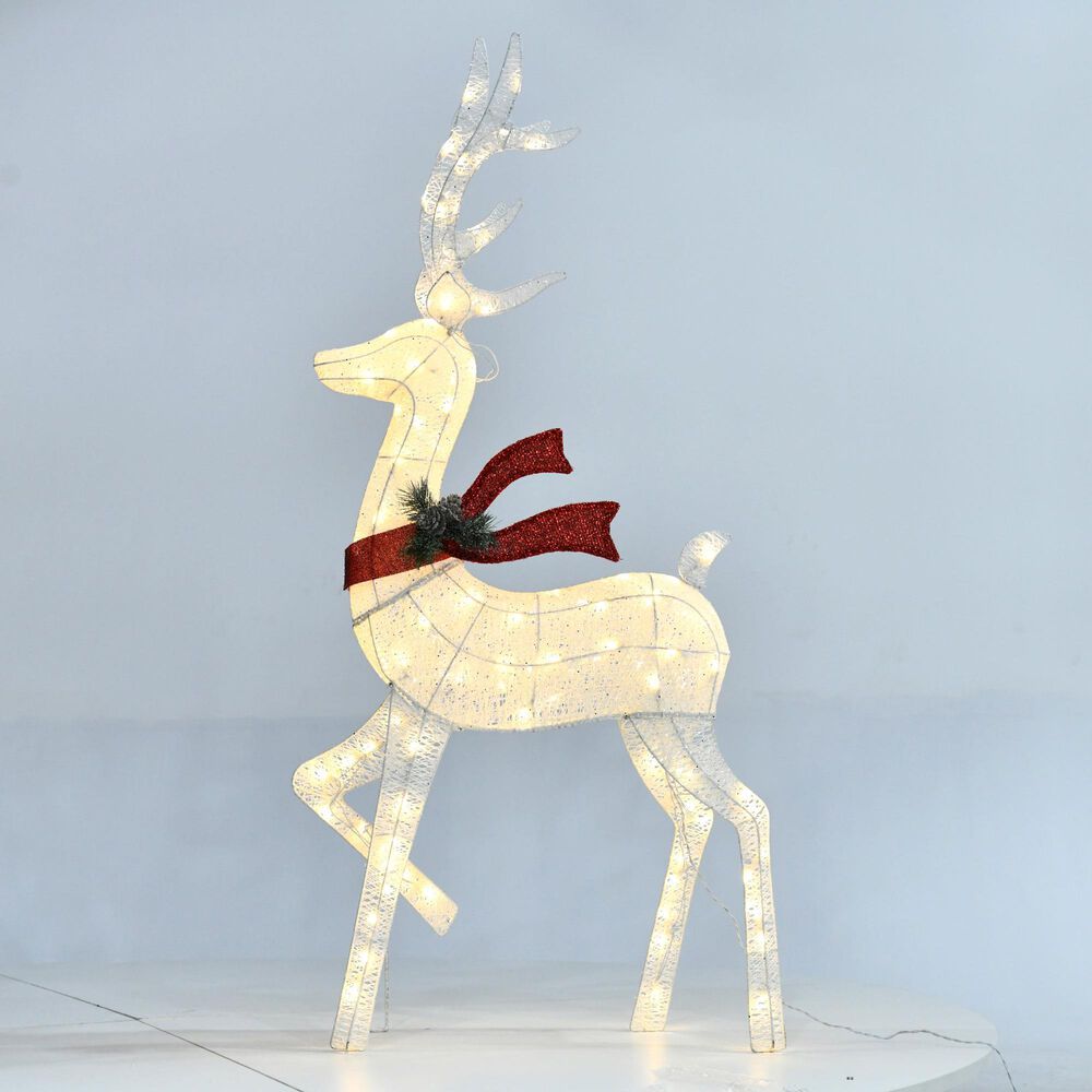 HOMLUX 3-Piece Cotton Rope Reindeer with Warm White LED Lights in White, , large