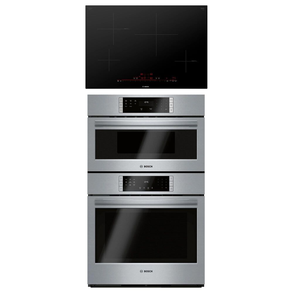 Bosch 800 Series 2-Piece Kitchen Package with Stainless Steel 30" Microwave Combination Oven and 30" Black Induction Cooktop, , large
