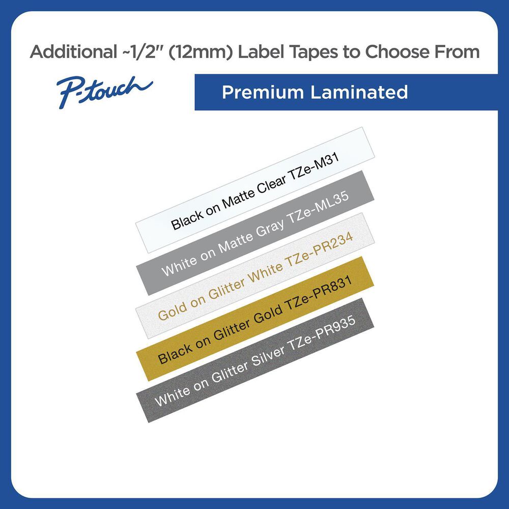 Brother 12mm Tape in Black on White for P-Touch, , large