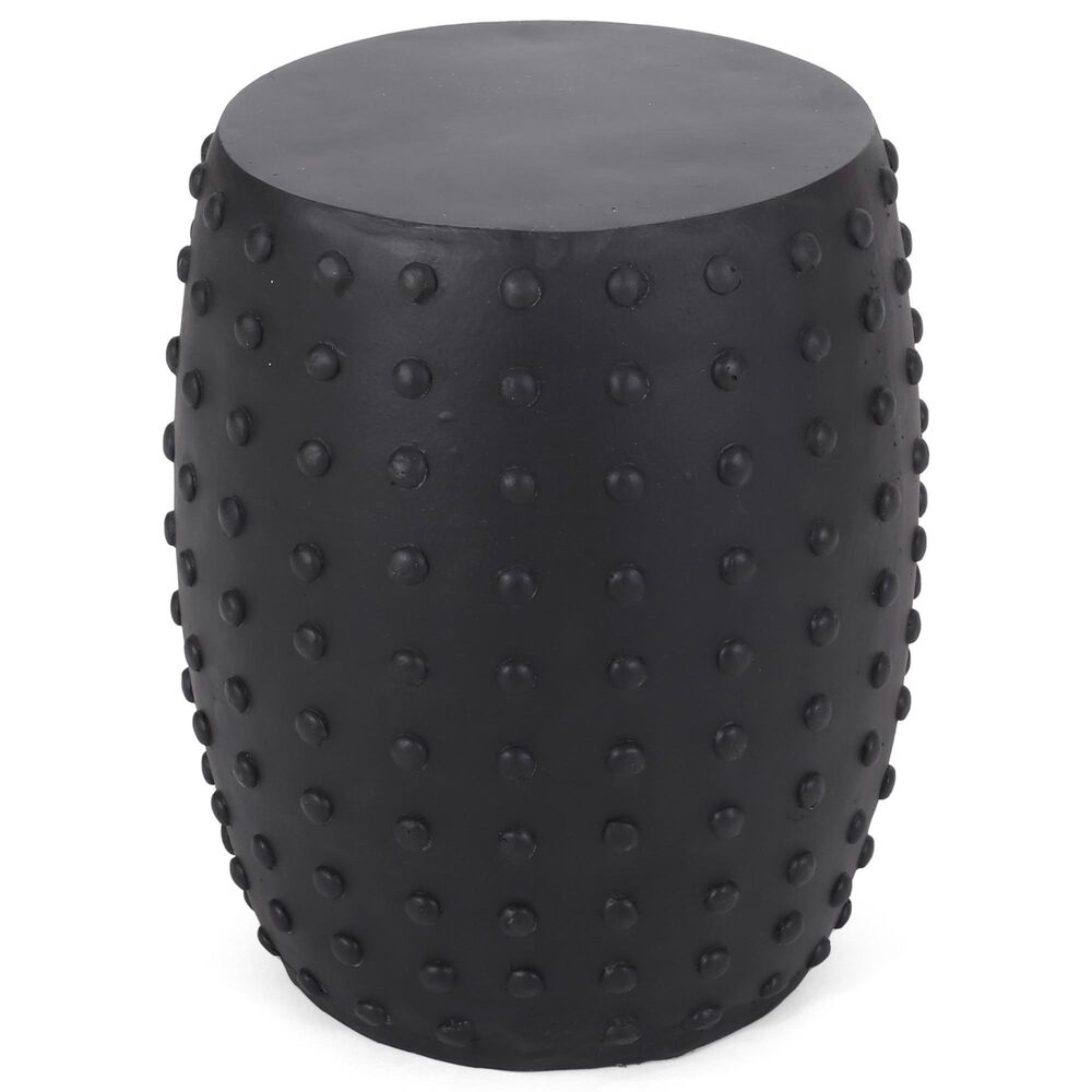 Hearth and Haven Outdoor Barrel Side Table with Studded Texture Design in Matte Black, , large