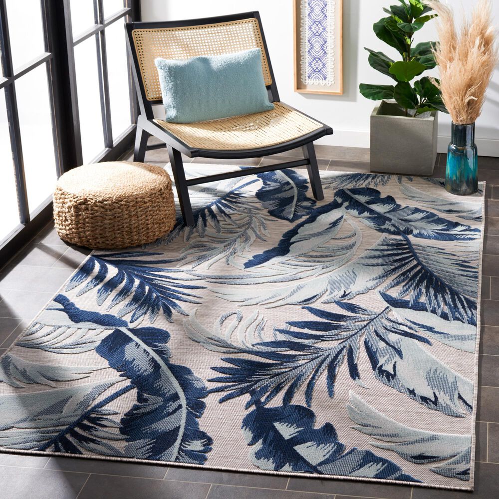 Safavieh Cabana CBN452F 4&#39; x 6&#39; Grey and Navy Indoor/Outdoor Area Performance Rug, , large