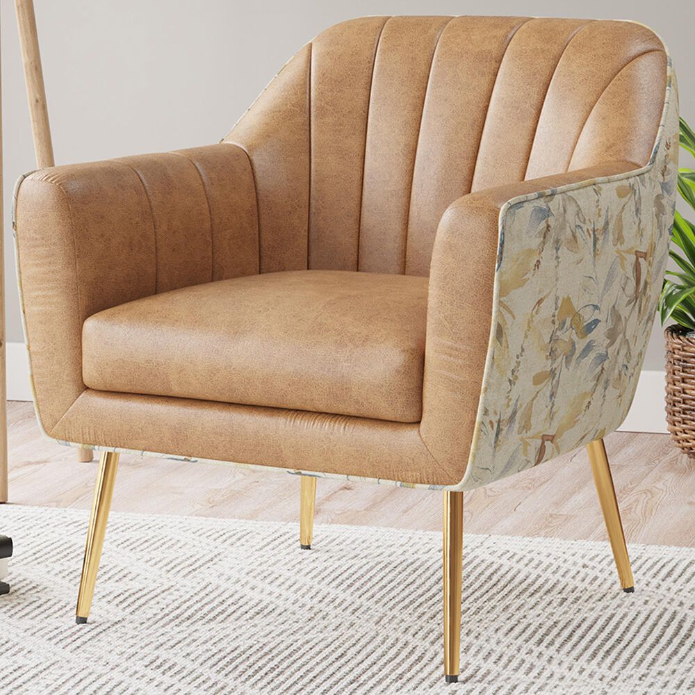 Golden Wave Furniture Ophelia Leaf Print Accent Chair in Saddle, , large