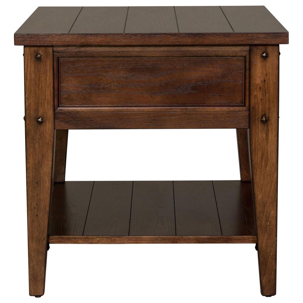 Belle Furnishings Lake House End Table in Rustic Brown Oak, , large