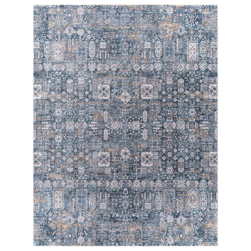Surya Cardiff CDF-2309 Blue, Deep Teal, Medium Gray, Light Gray, Camel and Charcoal 9" x 12"2" Area Rug, , large