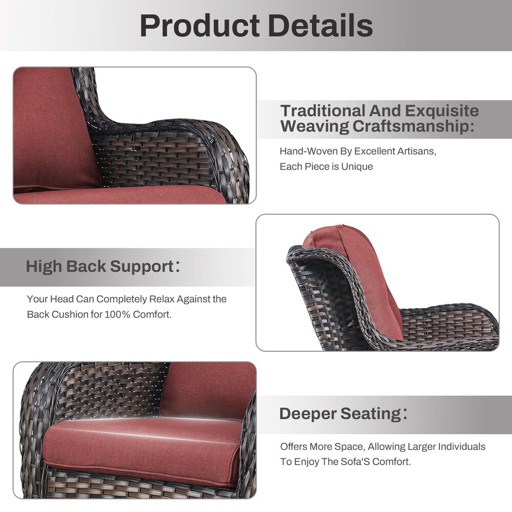 Sunwell Garden Patio Chair with Brown Frame in Red (Set of 2), , large