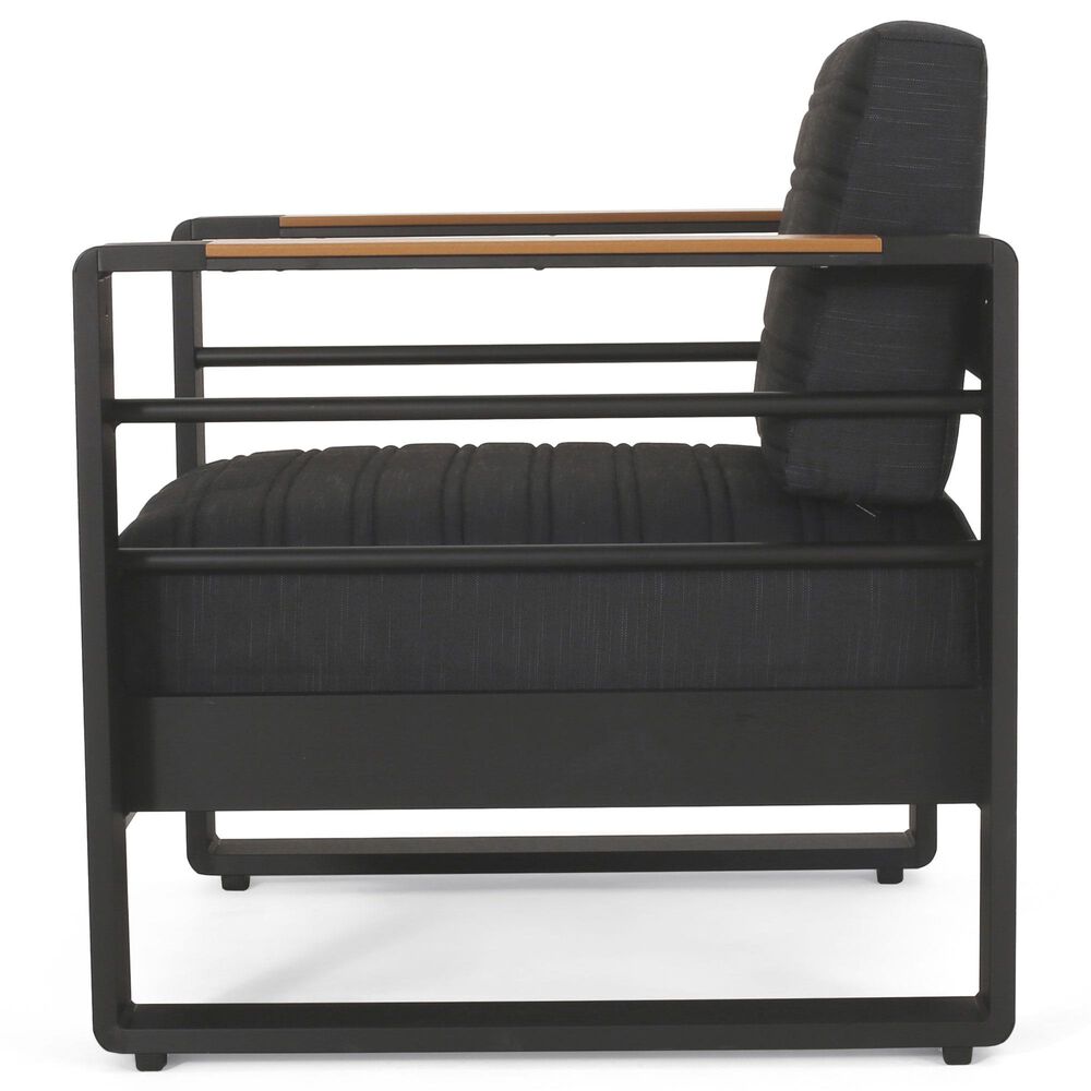 Hearth and Haven Giovanna Outdoor Club Chair with Open Backrest and Square Arms in Black, , large