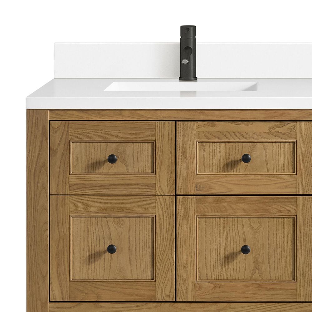 James Martin Vanities Breckenridge 60&quot; Double Bathroom Vanity in Light Natural Oak with Single Hole 3 cm White Zeus Quartz Top and Rectangular Sinks, , large