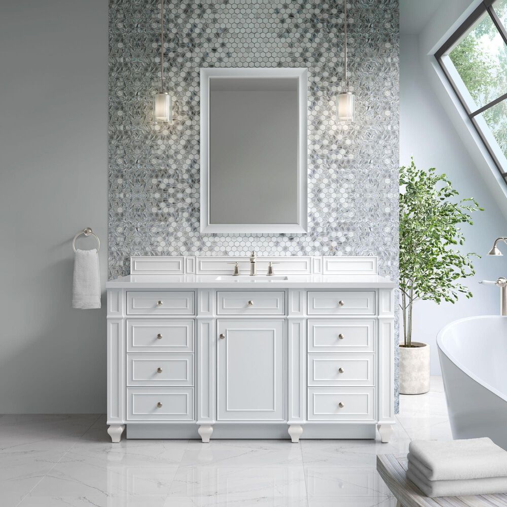 James Martin Bristol 60" Single Bathroom Vanity Cabinet in Bright White, , large