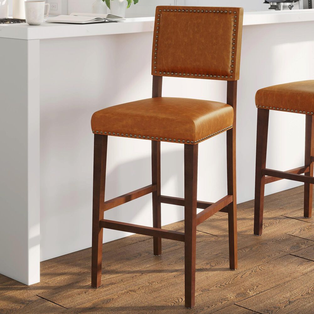 Linon Home Decor Brook Bar Stool in Walnut, , large