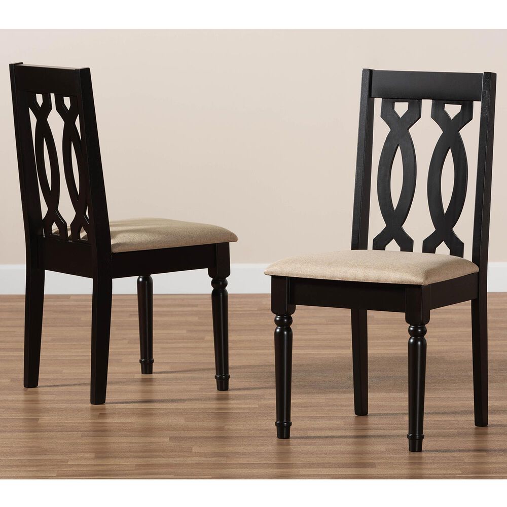 Baxton Studio Cherese Dining Chair in Sand/Dark Brown (Set of 2), , large