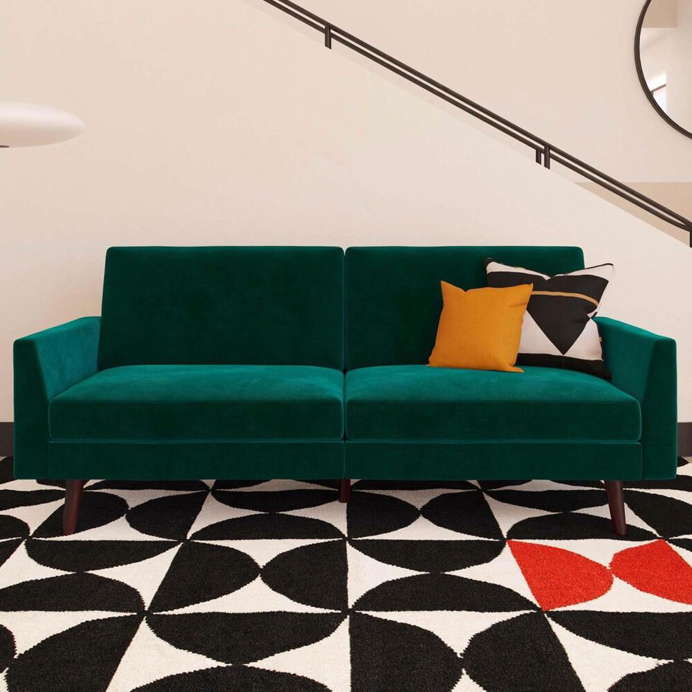 DHP Jena Convertible Sofa with Coils in Green Velvet, , large