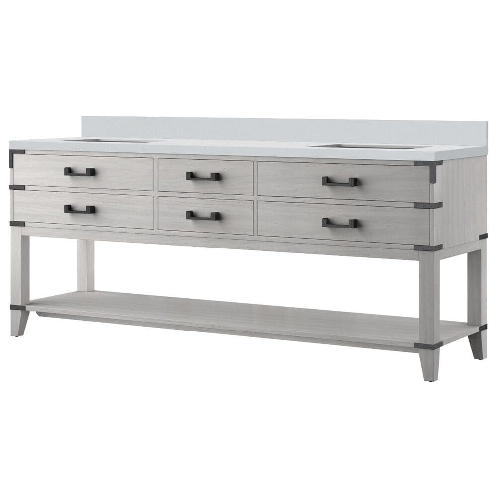 Lexora Home Norwalk 80" Double Bathroom Vanity in White Oak with White Quartz Top and Rectangular Sinks, , large