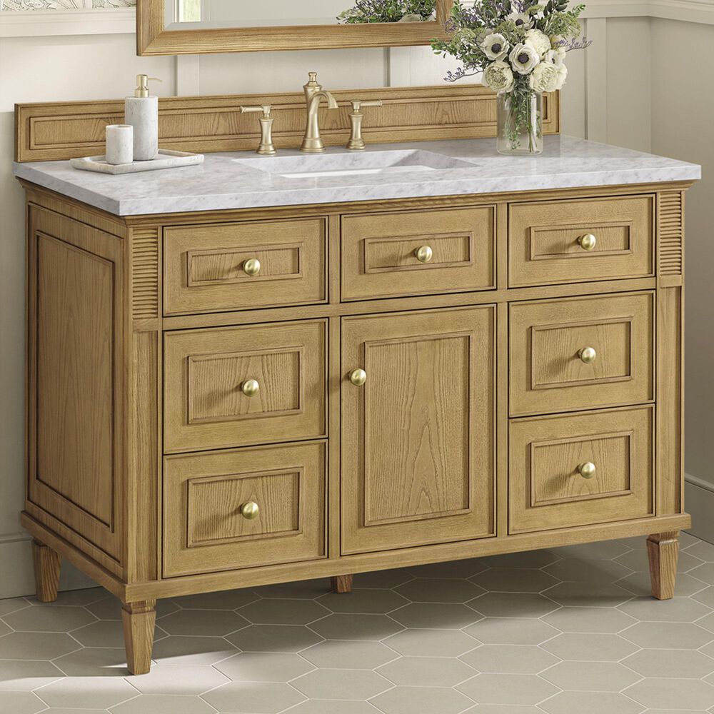 James Martin Vanities Lorelai 48" Single Vanity in Light Natural Oak with 3 CM Carrara White Marble Top, , large