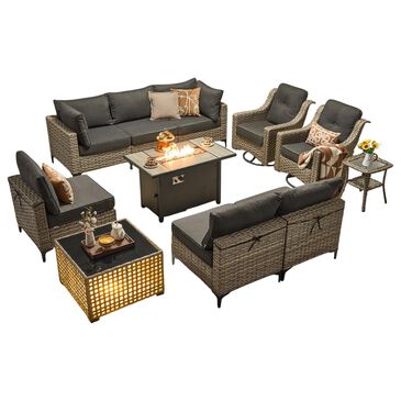 HOMLUX 11-Piece Patio Conversation Set with LED Coffee Table in Black, , large