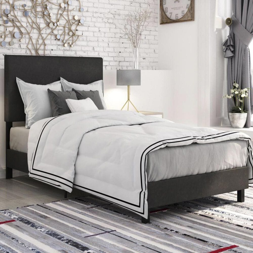 DHP Janford Twin Upholstered Bed in Black Faux Leather, , large