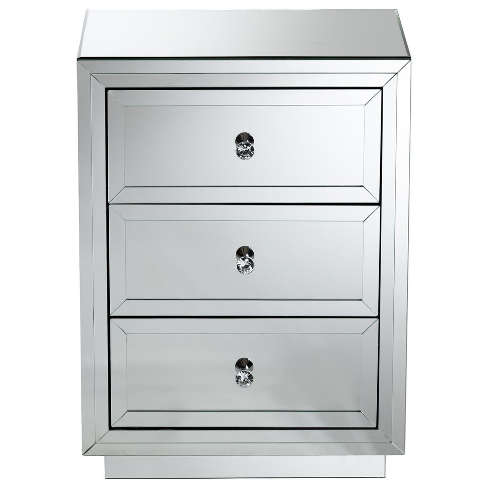 Baxton Studio Lina Mirrored 3-Drawer End Table in Silver, , large