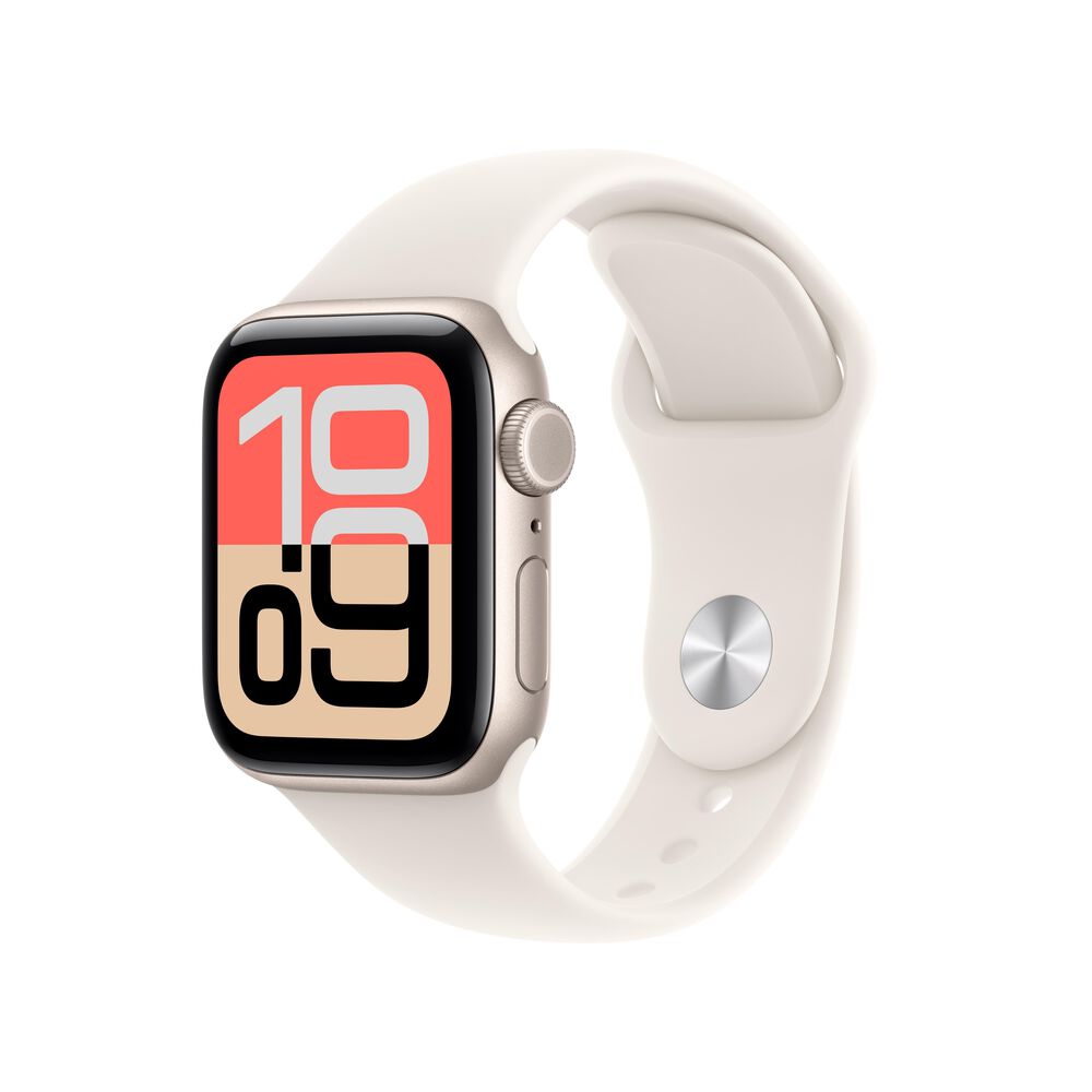 Apple Watch SE 3 (GPS+Cellular) 40mm Aluminum Case with Starlight Sport Band - M/L - Starlight - (2025), , large