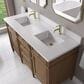 James Martin Brittany 60" Double Bathroom Vanity in Pecan with Single Hole 3 cm White Zeus Silestone Top and Rectangular Sinks, , large