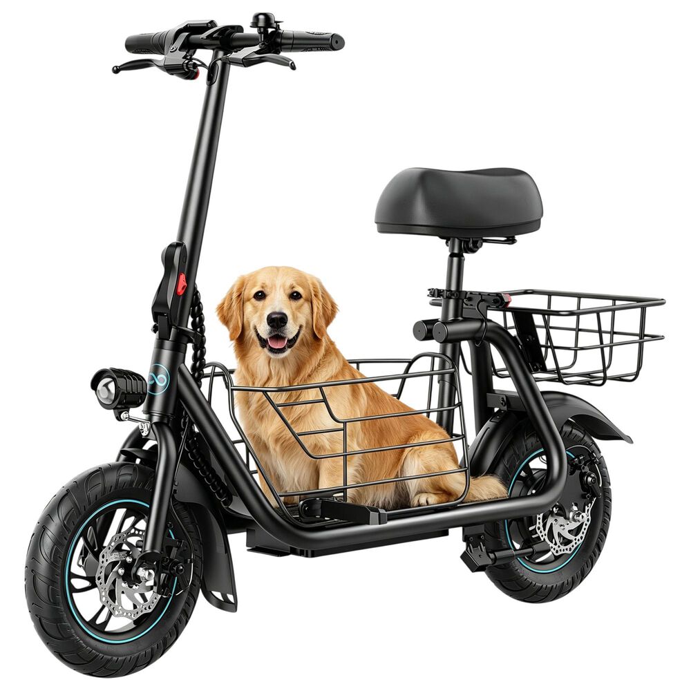 HOMLUX 550W 20-Mile Adults Electric Scooter with Pet Basket in Black, , large