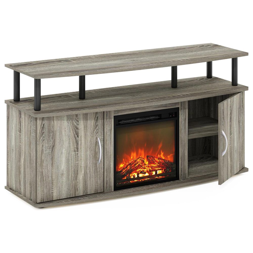 HOMLUX 47" TV Stand with Electric Fireplace and 2 Doors in French Oak Grey and Black, , large