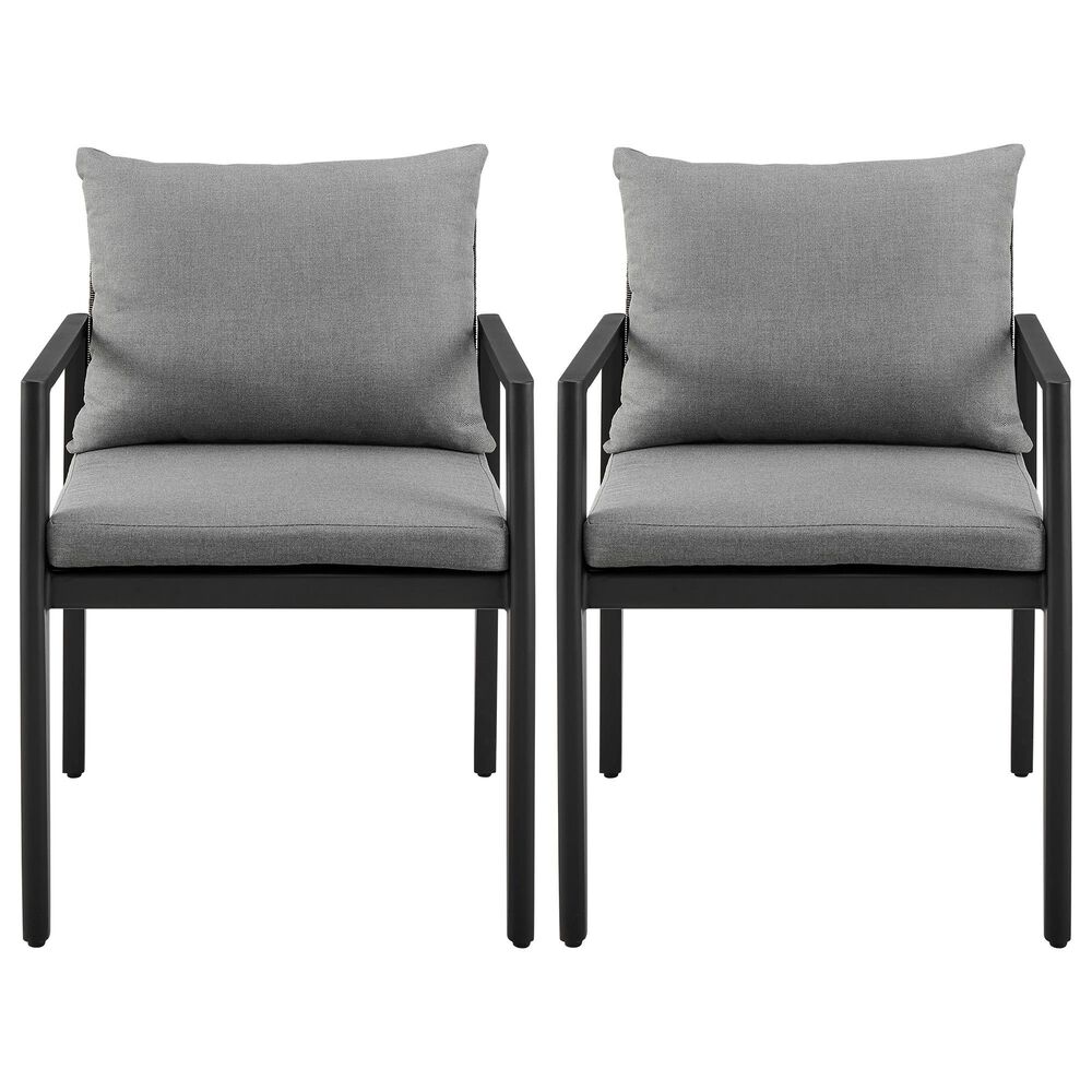 Blue River Grand Outdoor Dining Arm Chair with Dark Gray Cushion in Black (Set of 2), , large