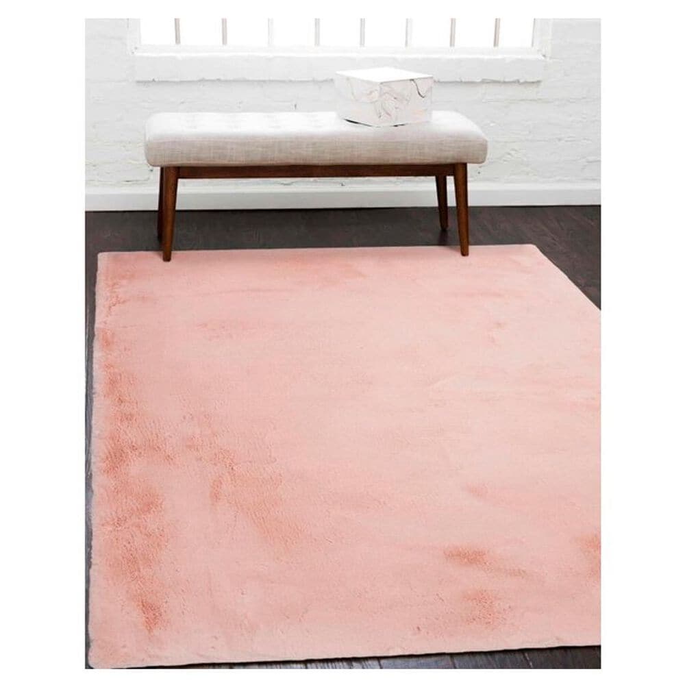 Linon Maven Faux Rabbit 5&#39; x 7&#39; Pink Area Rug, , large