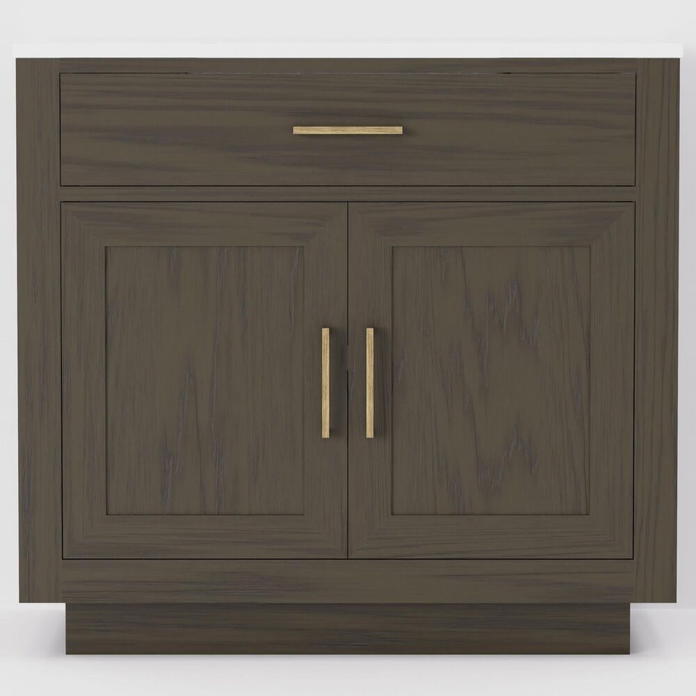 Lexora Home Abbey 36&quot; Single Bathroom Vanity in Brown Oak with 2 cm White Quartz Top and Rectangular Sink, , large