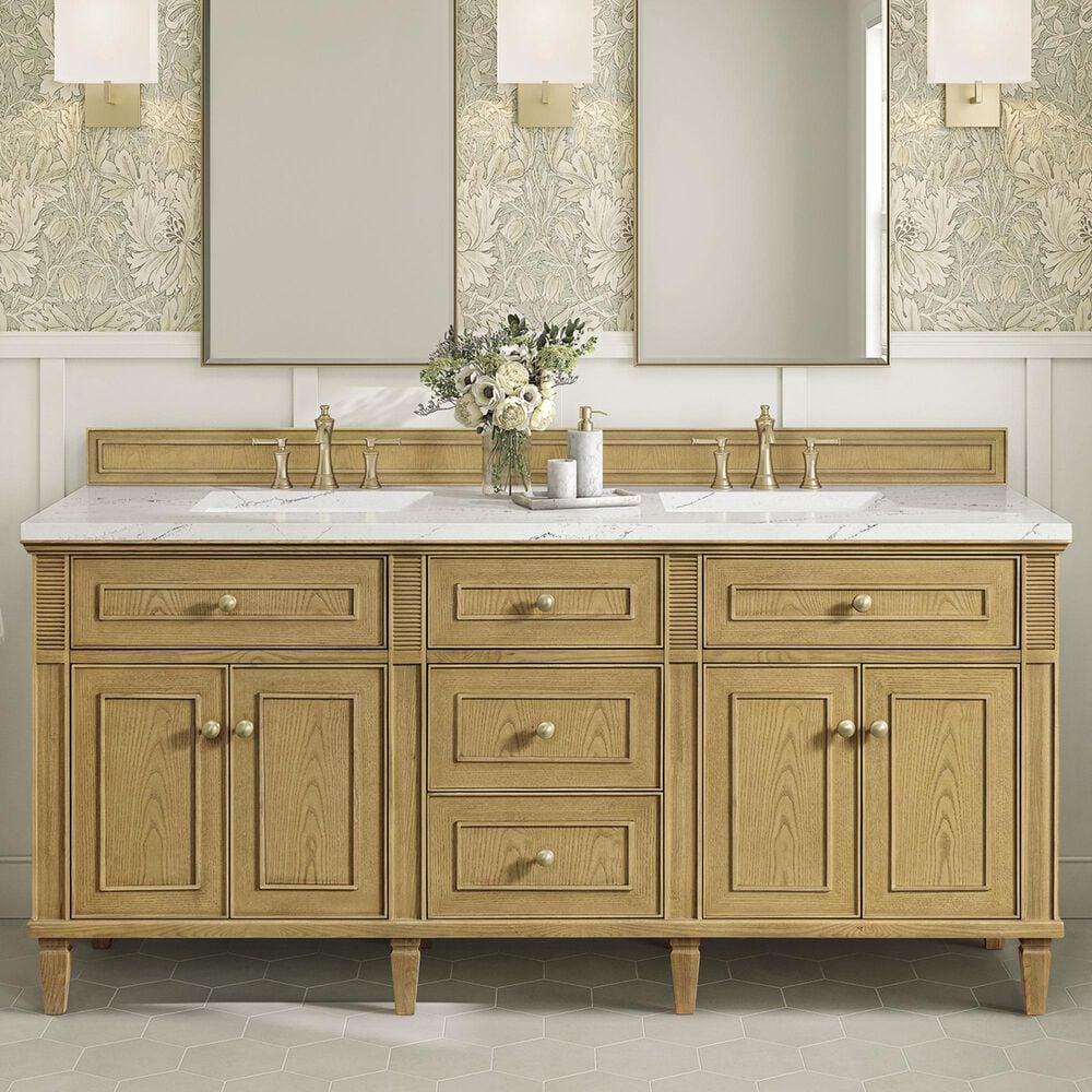 James Martin Vanities Lorelai 72&quot; Double Vanity in Light Natural Oak with 3 cm Ethereal Noctis Quartz Top, , large