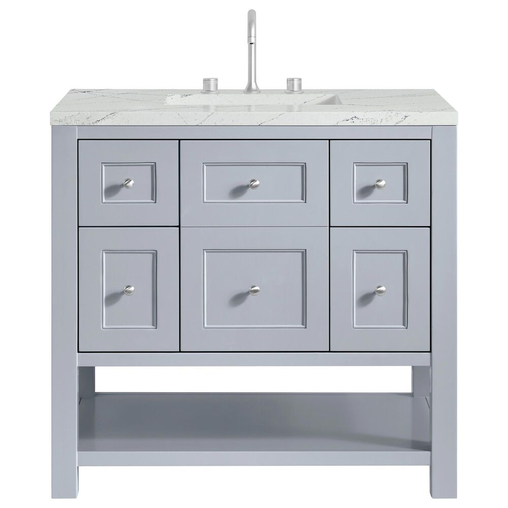 James Martin Vanities Breckenridge 36" Single Bathroom Vanity in Serenity Blue with 3 cm Ethereal Noctis Quartz Top and Rectangular Sink, , large