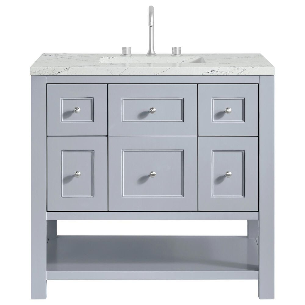 James Martin Vanities Breckenridge 36" Single Bathroom Vanity in Serenity Blue with 3 cm Ethereal Noctis Quartz Top and Rectangular Sink, , large