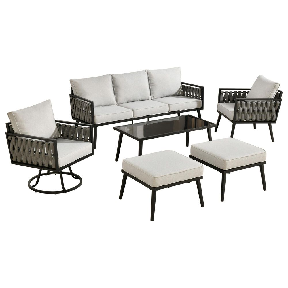 HOMLUX 6-Piece Patio Conversation Set with Woven Sling Fabric in Light Gray, , large