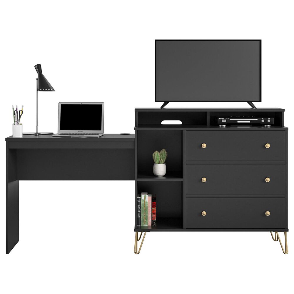 DHP Owen 3 in 1 Media Dresser & Desk in Black NFM