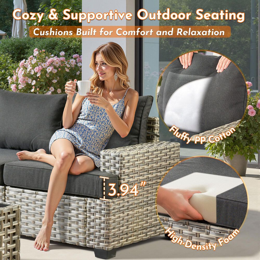 HOMLUX 10-Piece Modular Patio Conversation Set in Black, , large