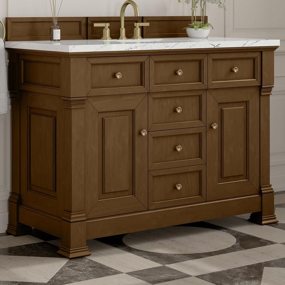 James Martin Vanities Brookfield 48&quot; Single Bathroom Vanity in Honey Oak with 3 cm Ethereal Noctis Quartz Top and Rectangular Sink, , large