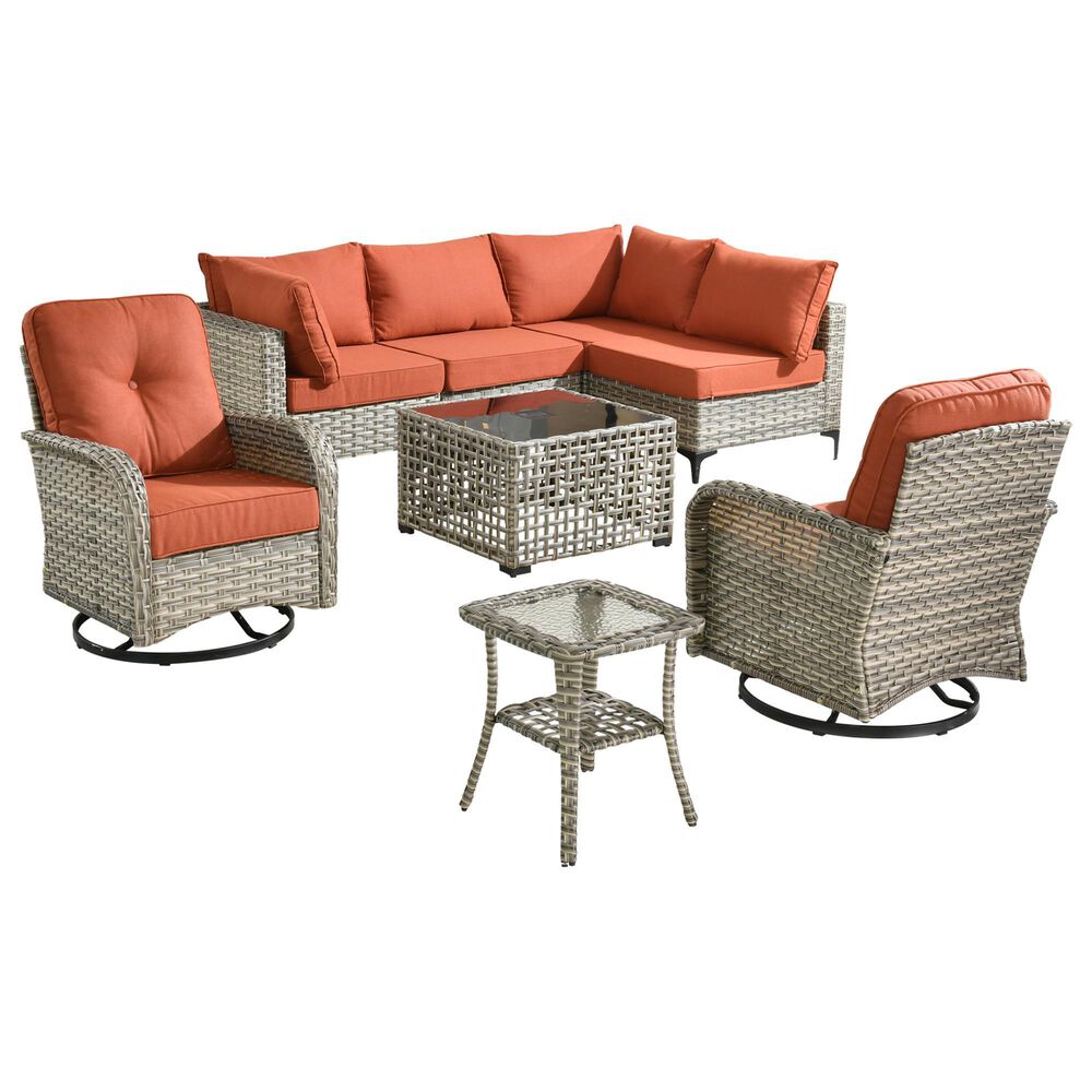 HOMLUX 8-Piece Outdoor Modular Sofa Conversation Set in Coarse-grained Orange, , large