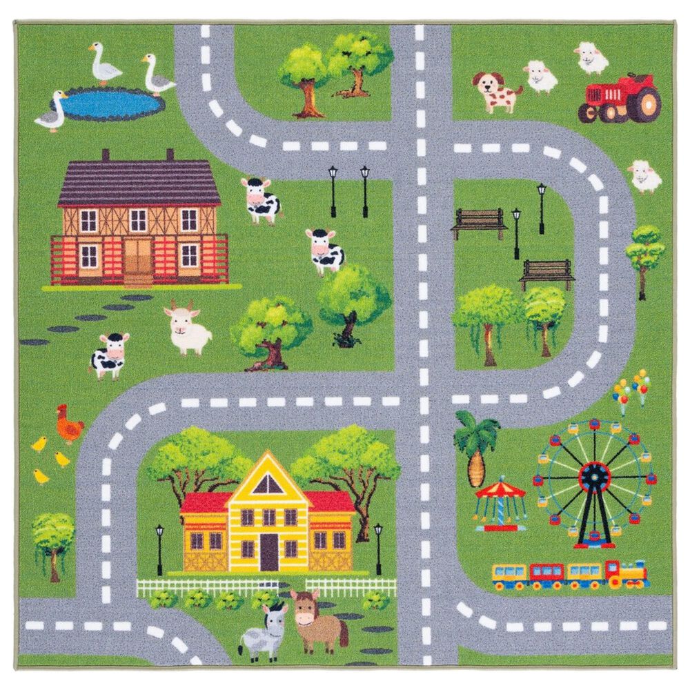 Safavieh Kids Playhouse 5" Square Dark Green and Light Grey Rug, , large