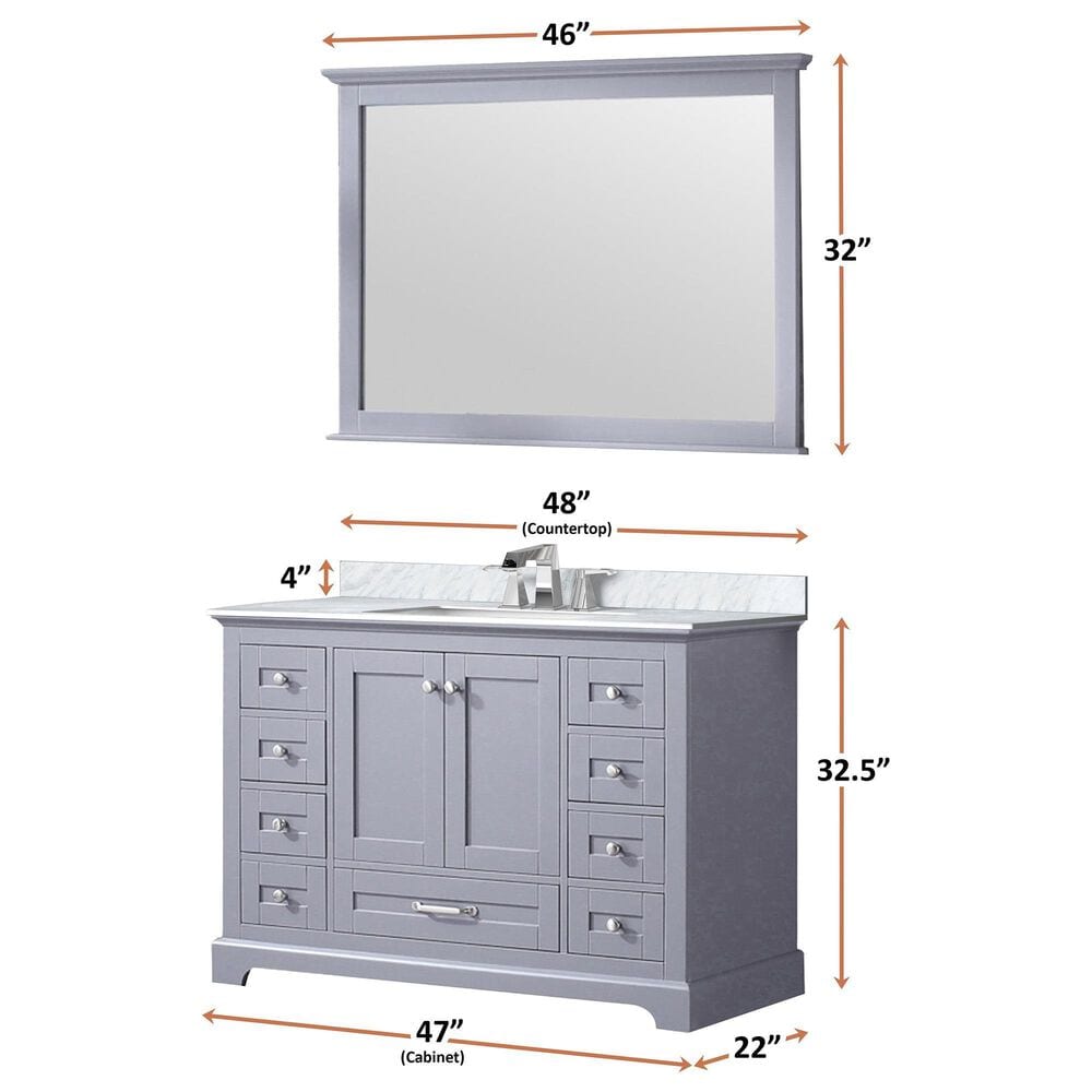 Lexora Home Dukes 48&quot; Single Bathroom Vanity in Dark Grey with 2 cm White Carrara Marble Top and Rectangular Sink, , large