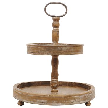 Creative Coop 2-Tier Tray with Metal Handle in Distressed Brown, , large