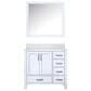 Lexora Home Jacques 36" Left Offset Single Bathroom Vanity in Dark Grey with 2 cm White Quartz Top, Rectangular Sink and 34" Mirror, , large