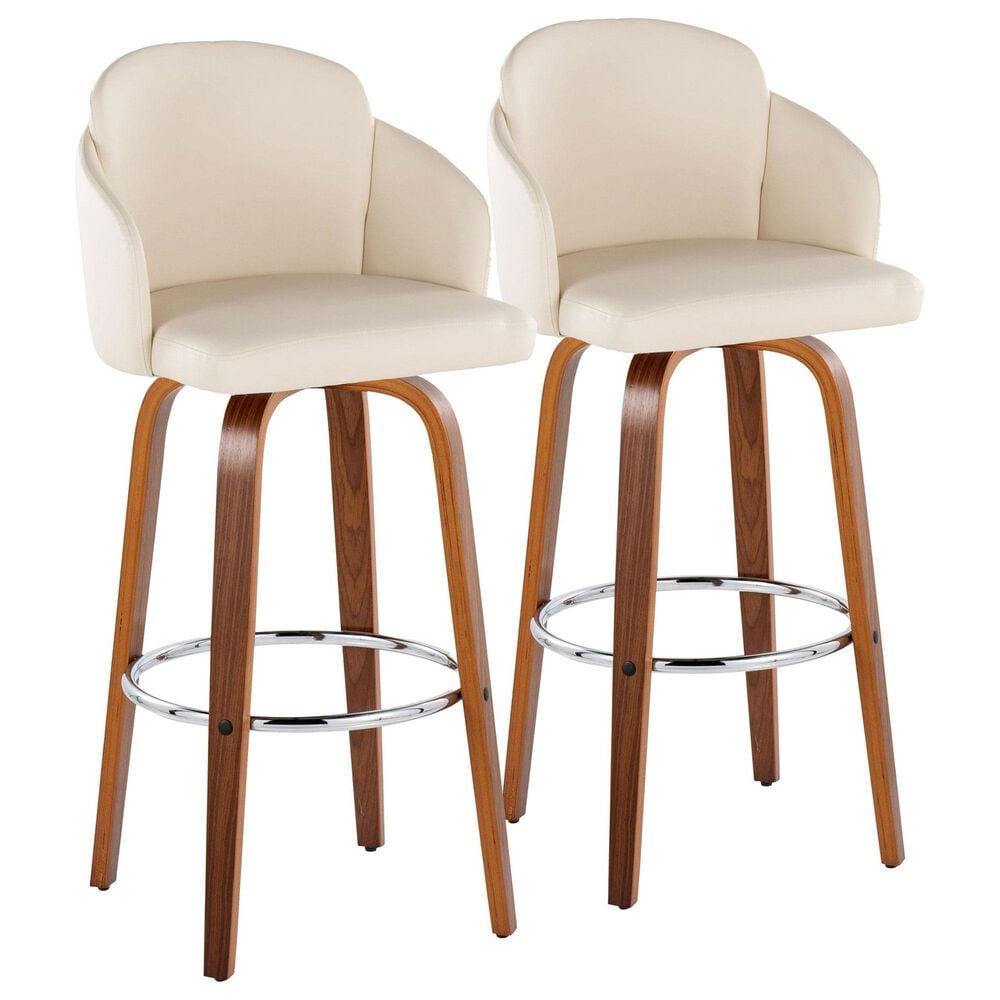 LumiSource Dahlia Swivel Bar Stool with Cream Faux Leather Upholstery in Walnut and Chrome (Set of 2), , large