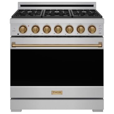 Thor Kitchen Gordon Ramsay 6 Cu. Ft. Professional Gas Range with Bronze Handle Kit in Stainless Steel, , large