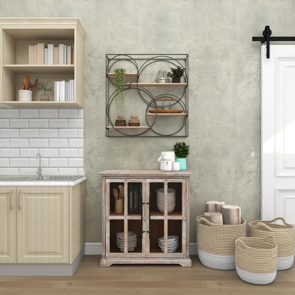 Maple and Jade 32&quot; x 32&quot; Wall Shelf in Charcoal Grey and Natural Brown, , large