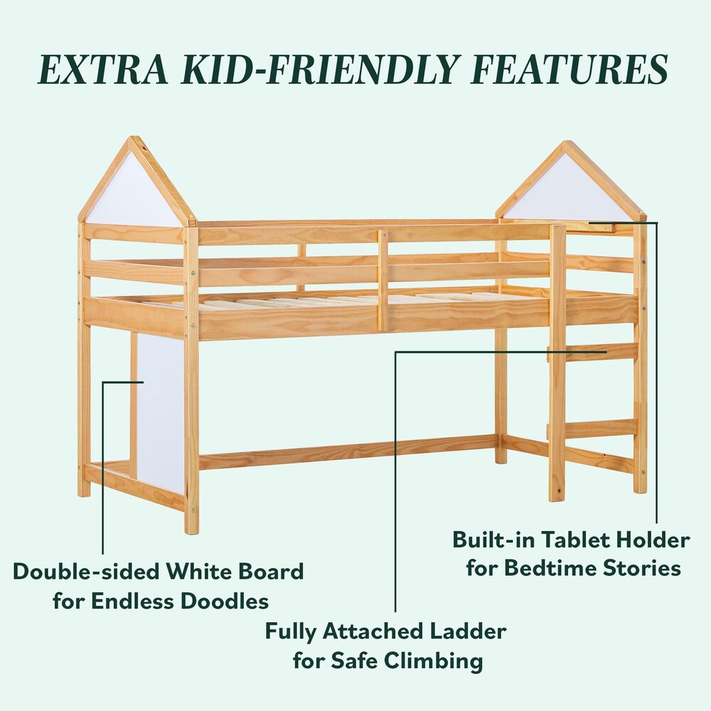 Walker Edison Skyler Twin Low Loft Bunk Bed in Natural Pine, , large