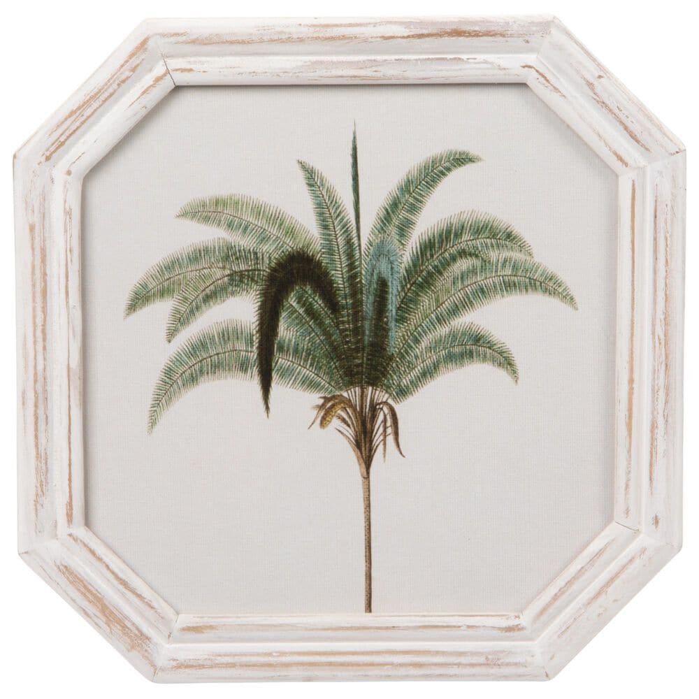 Creative Coop Palmera 9.75" Octagon Palm Tree Wall Art in White and Green (Set of 6), , large