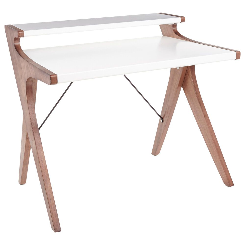 Lumisource Archer Desk in White and Walnut, , large